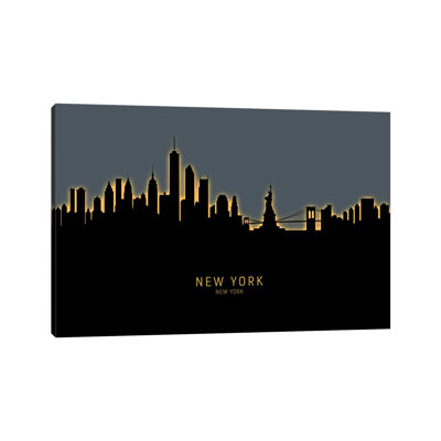 New York Skyline Glow Orange by Michael Tompsett - 1 Piece Wrapped Canvas Wall Art