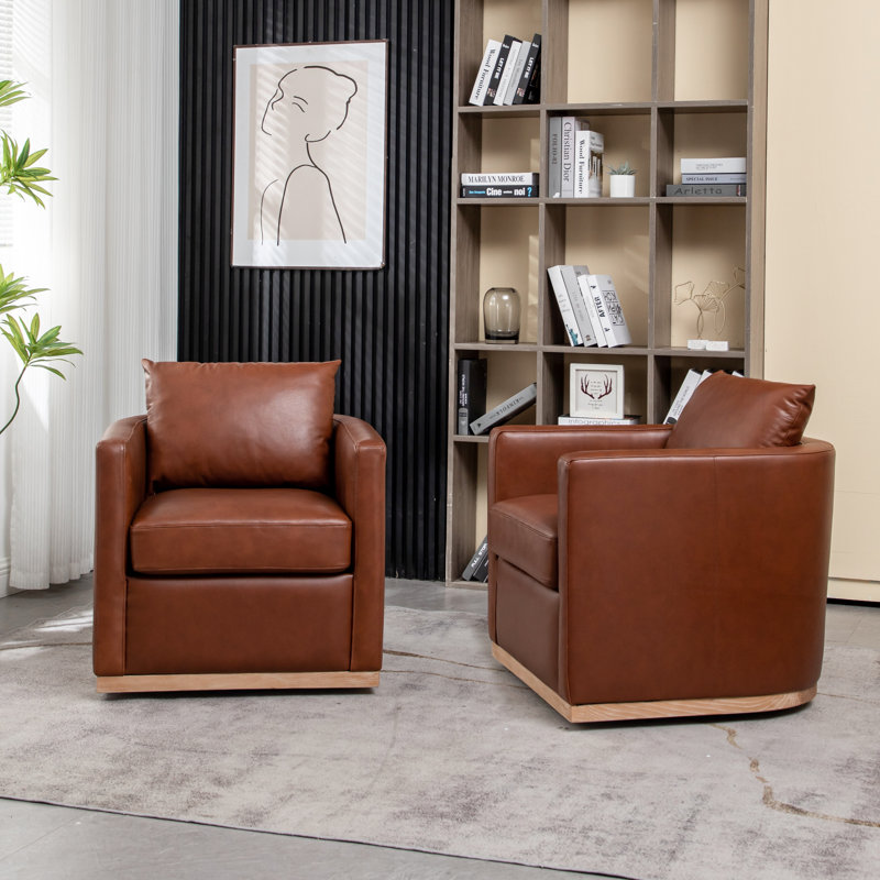 Fauteuil pivotant en cuir véritable Azib, Cuir véritable brun