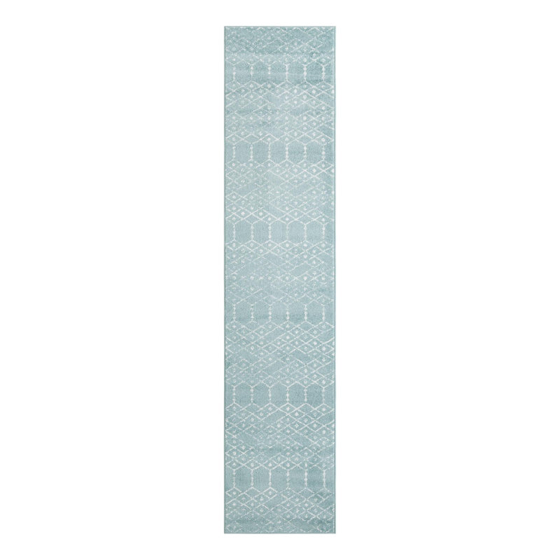 Sierra Geometric Aqua Area Rug, Runner 2'7" x 12', Aqua 