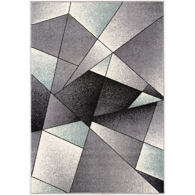 Tapis intérieur / extérieur gris / bleu à motif géométrique gris / bleu 5 pi x 7 pi (5 pi 3 po x 7 pi 5 po) de Branch Branch Nour