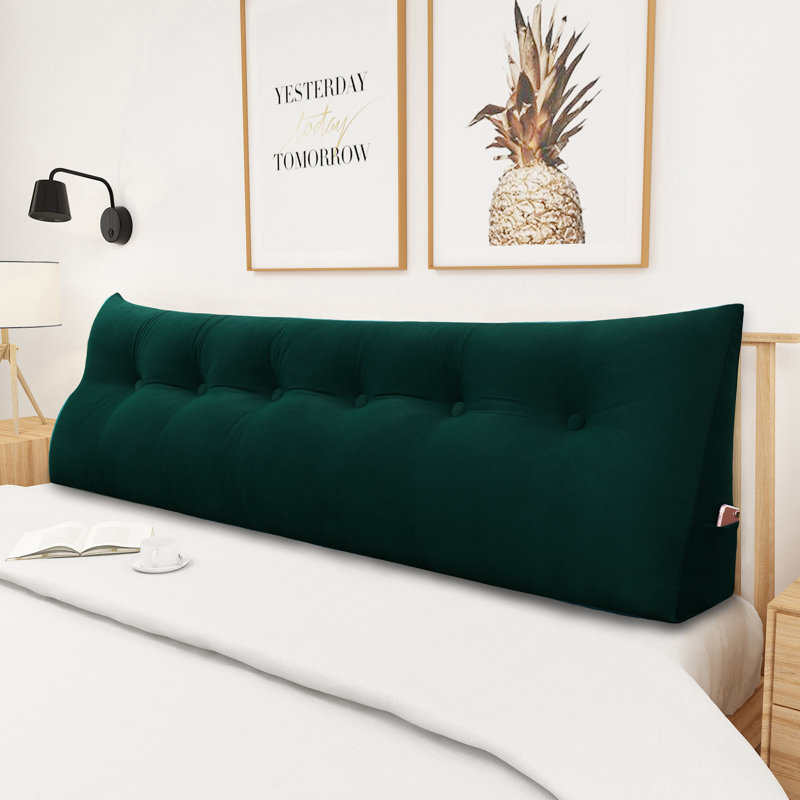 Sit-up Back Comfort Velvet Headboard Wedge Reading Pillow Triangular Backrest Back Support Compression, King, Dark Green