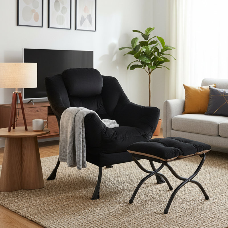 Fauteuil paresseux et rembourré Abramson, Velours noir, Non
