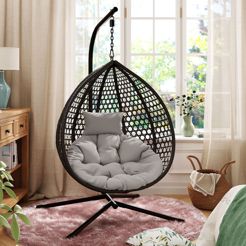Outdoor/Indoor Porch Swing Egg Chair With Stand - Thumbnail 2