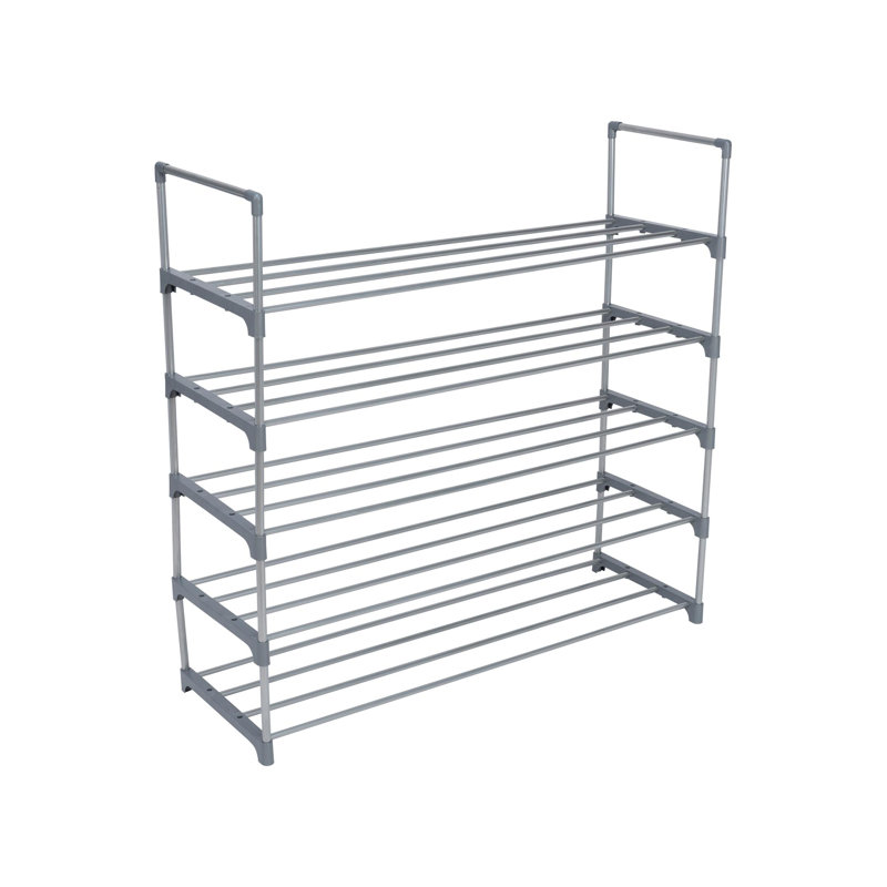 Gray 5-Tier Stackable Metal Shoe Rack for Closets