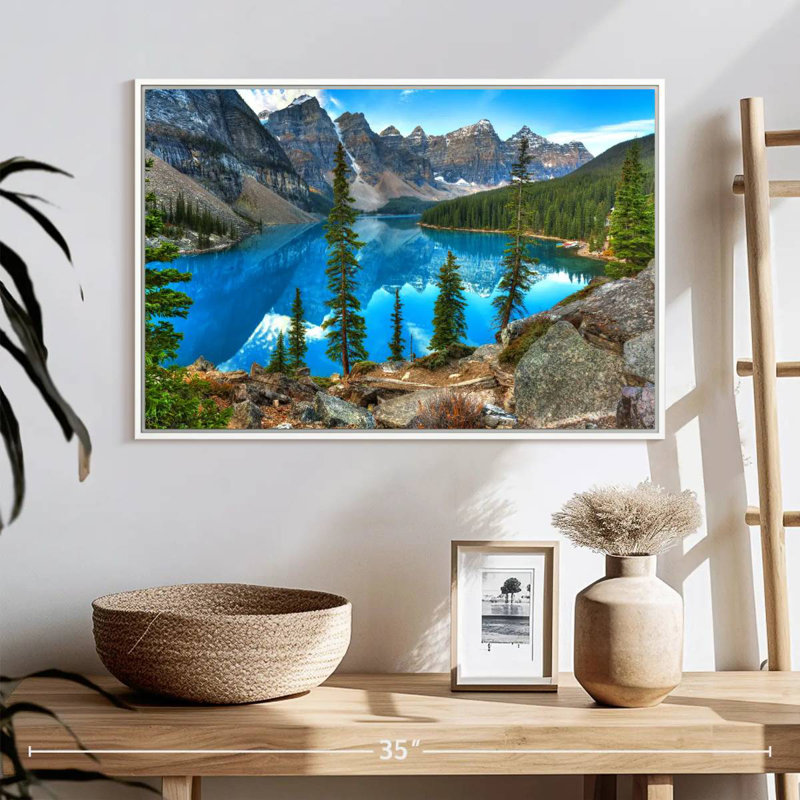 Moraine à Banff, 25 po x 17 po, Cadre flottant blanc