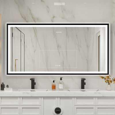 Wall Mounted Bathroom Framed LED Mirror Anti- Fog And Memory Function With Three Touch Switches