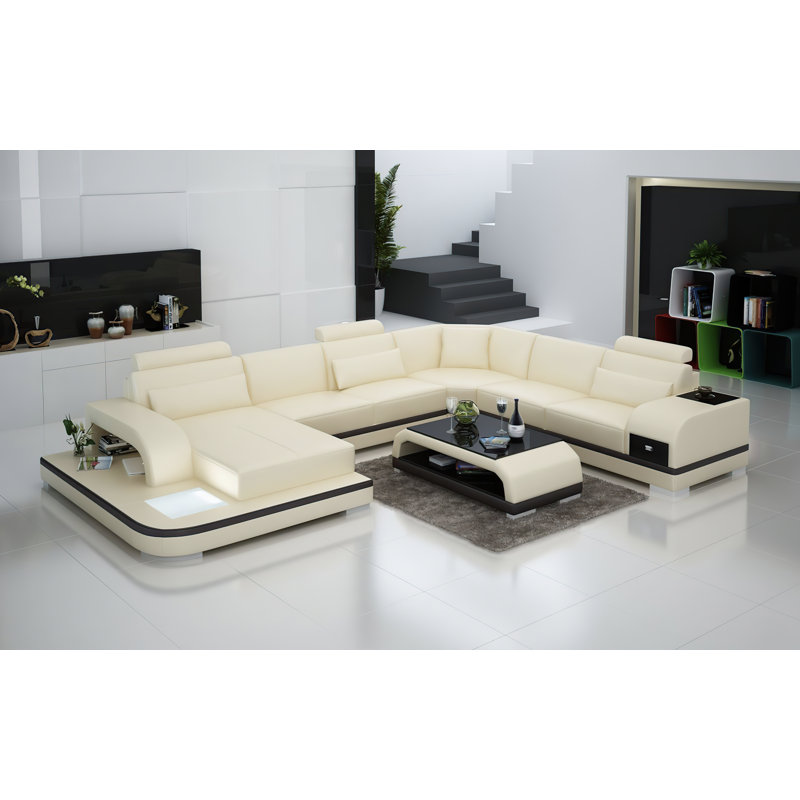 Canapé modulaire en cuir Ariyani, Beige / brun foncé, Face à la gauche