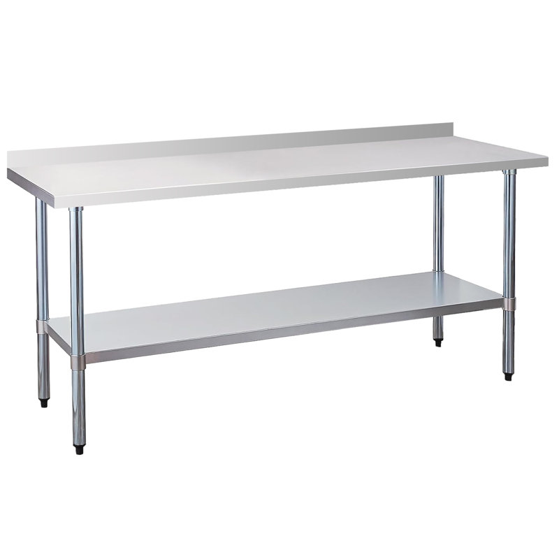 Table de travail commerciale en acier inoxydable de 72 po x 24 po avec dosseret et sous-tablette de 4 po, pour le service alimentaire, surface de rouille de calibre 18 pour les grands besoins de restauration, assemblage rapide