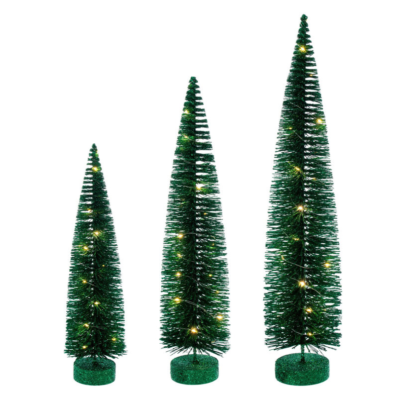  Ensemble d'arbre de brosse à bouteille verte de 16 à 20 po à 24 po., Blanc chaud, Vert, H 2 pi