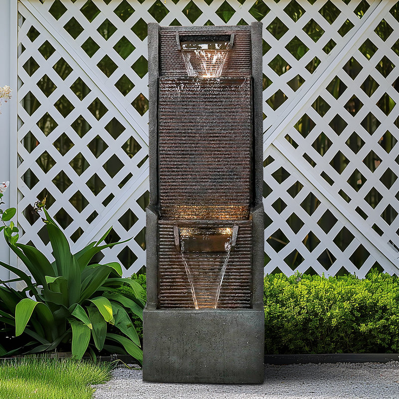 Modern  39.3" Outdoor Garden Water Fountain with LED Lights