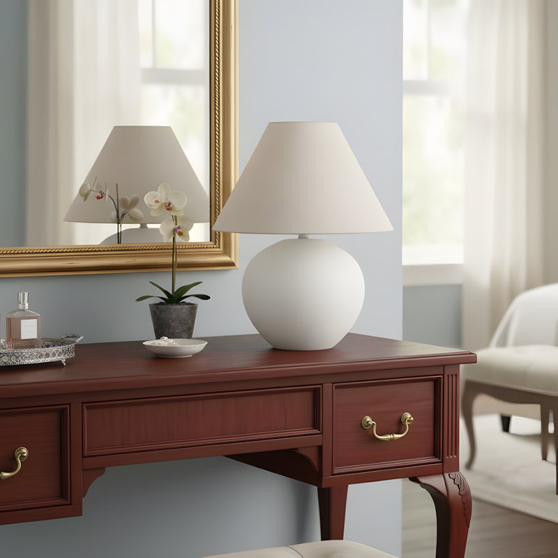 Lighting, 16 po, lampe de table, abat-jour crème, céramique crème, contemporain