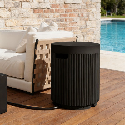 Outdoor Round Propane Tank Cover Table with Vertical Fluted Design