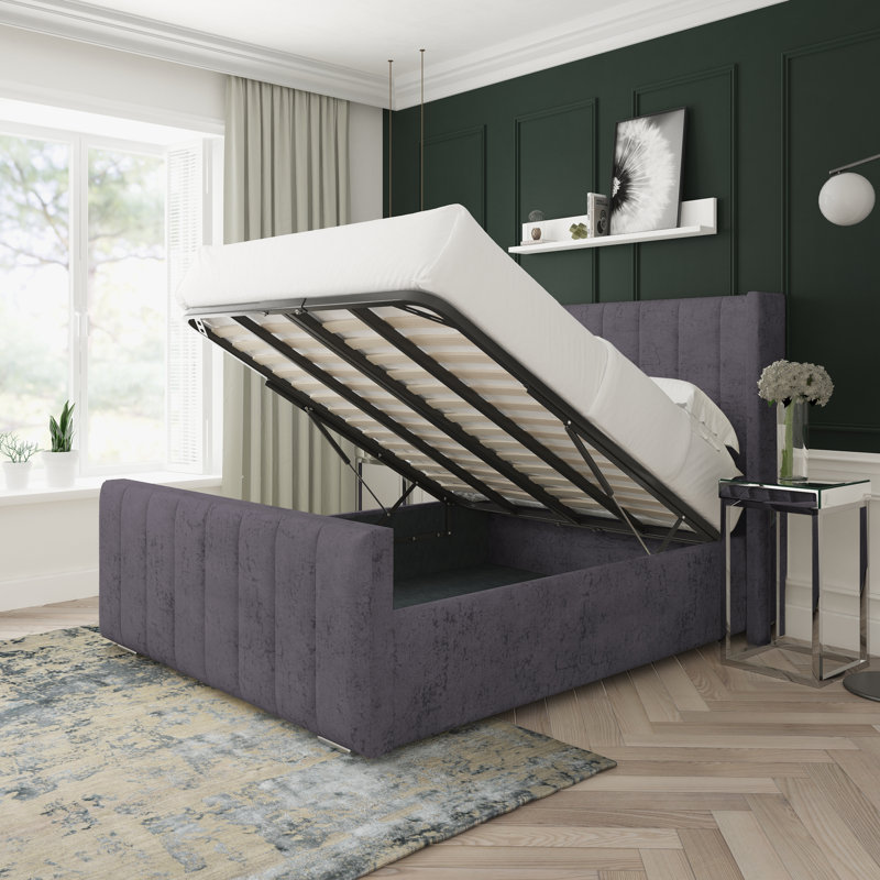 Willow Marble Upholstered Ottoman Bed Frame, Armour, Kingsize (5')