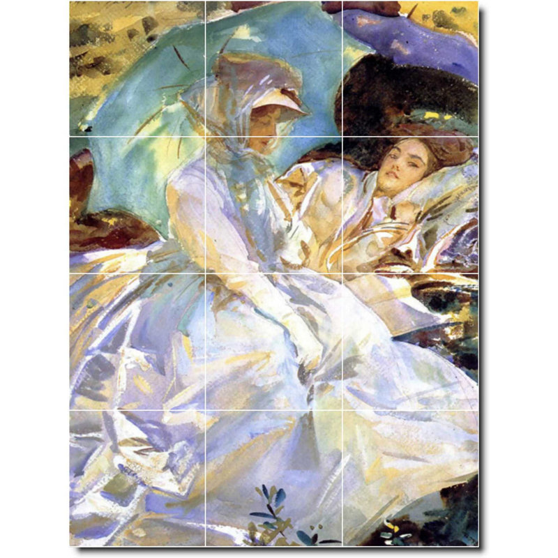 Carreau de céramique décorative 12,75 po x 17 po 4,25 po x 4,25 po, John Sargent, femme, peinture W08148