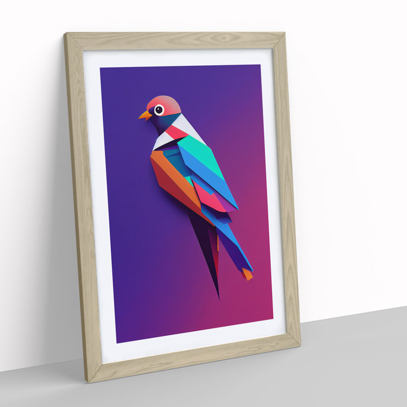 Colourful Bird No.4 Abstract - Single Picture Frame Painting, Oak Framed, 46cm H x 34cm W x 2cm D