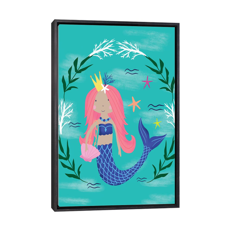 Magical Mermaids par Louise Allen - impression d'art graphique, H 40 po x l 26 po x P 1,5 po, Toile avec cadre noir patiné