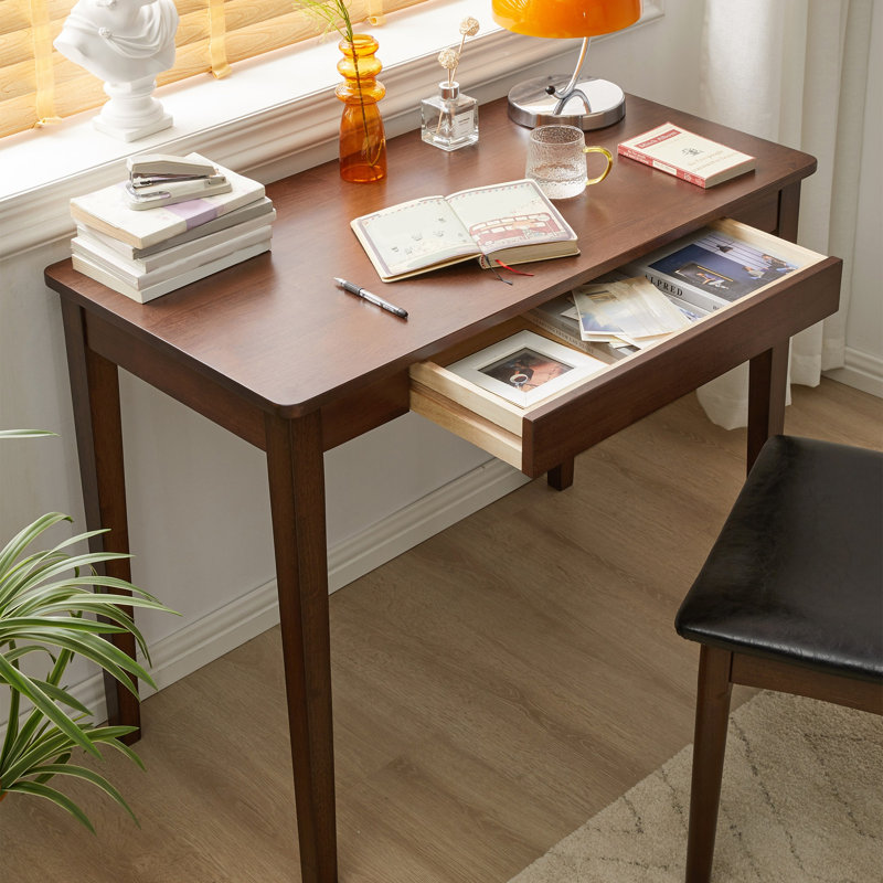Bureau compact avec tiroir de rangement - Table d'écriture en bois d'hévéa massif pour petits espaces