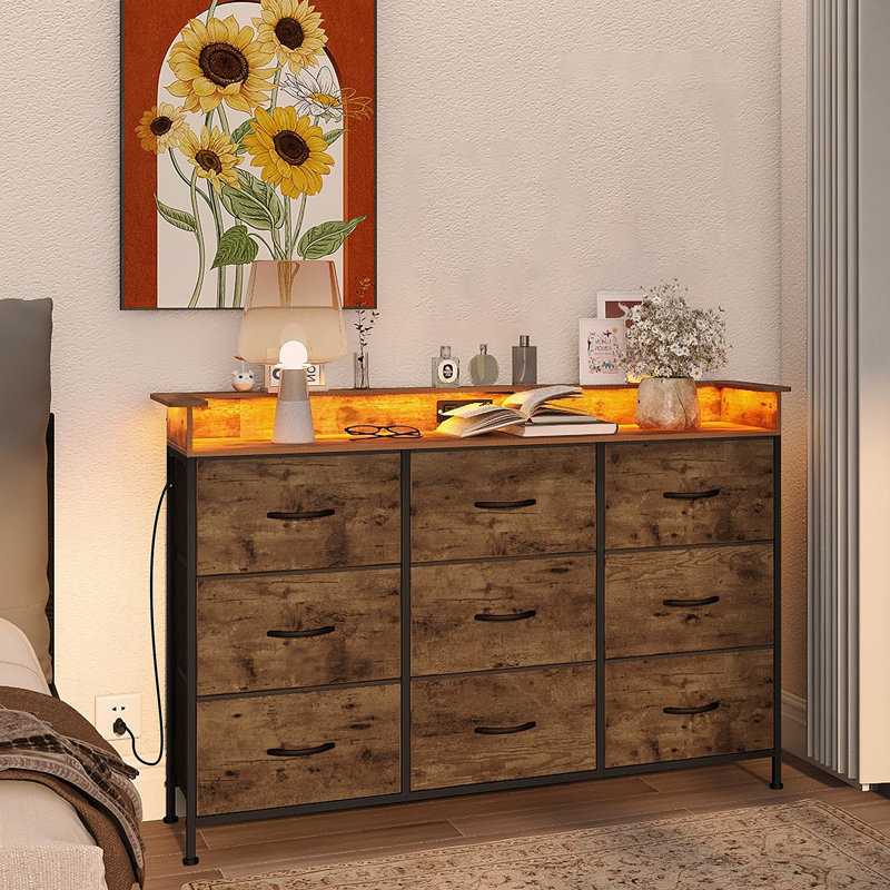 Commode 9 tiroirs Doreather, Brun rustique