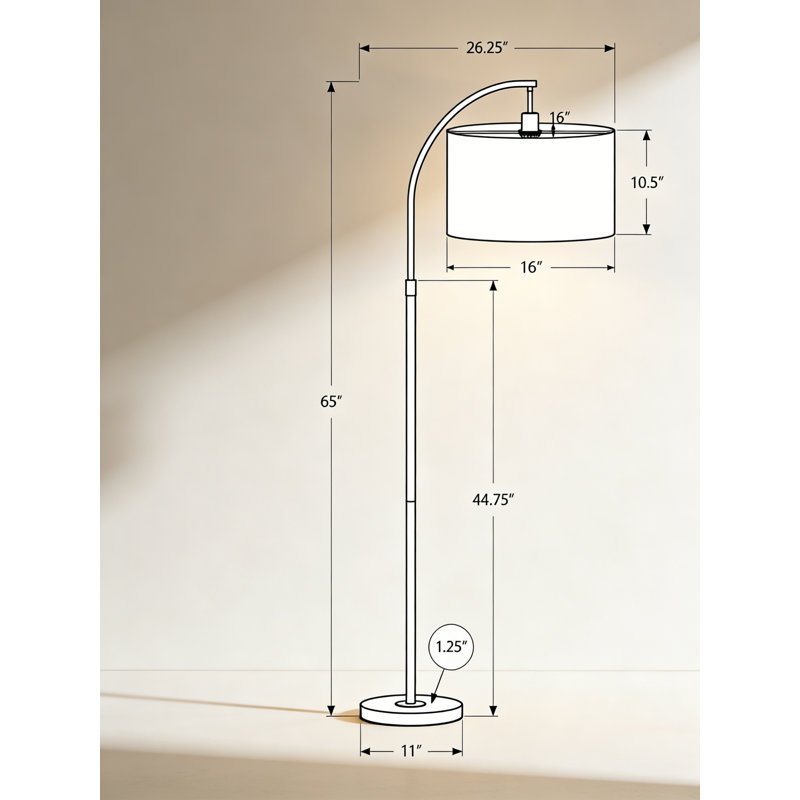 Éclairage, hauteur 65 po, lampe sur pied, métal noir, abat-jour beige / crème, style moderne, Noir