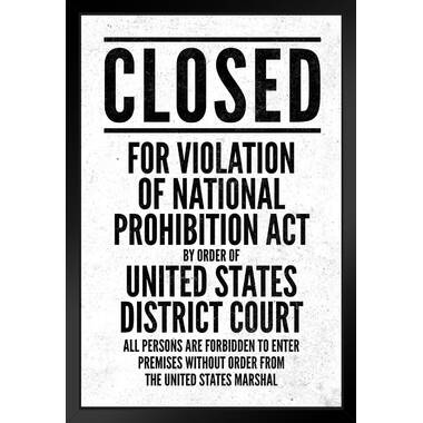 NPA National Prohibition Act Closed For Violation Volstead Act 18th  Amendment Vintage Style Sign Stretched Canvas Art Wall Decor 16x24