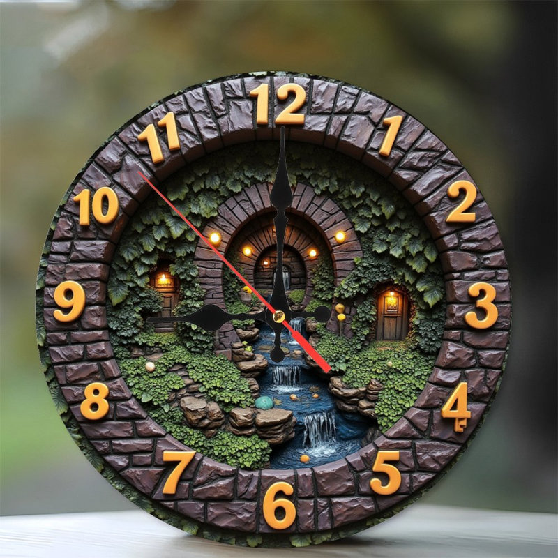 scène de jardin fantaisie horloge cascade