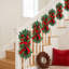 2 décorations de Noël pour la porte d'entrée : guirlande de 45 cm avec boules, ruban, pommes de pin et formes de larme, en pin artificiel, pour mur, fenêtre ou cheminée.