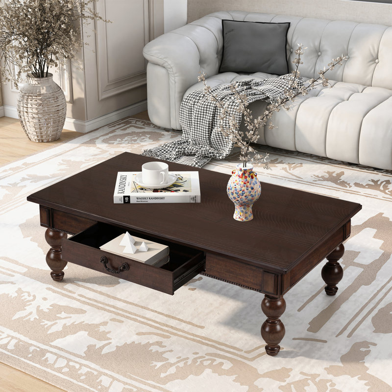 Table basse rectangulaire en bois avec tiroir de rangement, Espresso