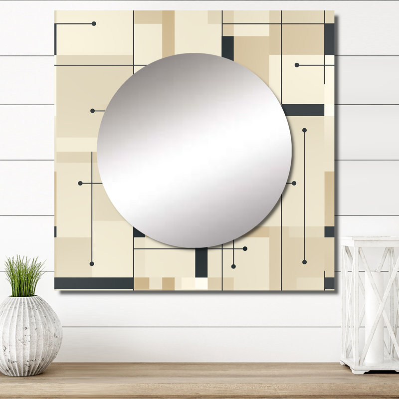 Décoration murale beige et grise Minimalist Grid - Miroir carré moderne pour chambre à coucher, 29 po x 29 po