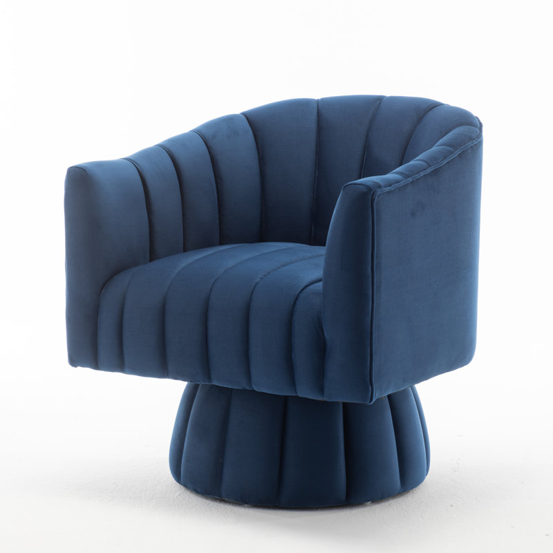 Murrow Upholstered Swivel Barrel Chair, Navy Velvet