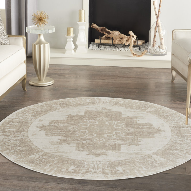 Tapis oriental ivoire / beige Burnie, Rond 8 pi
