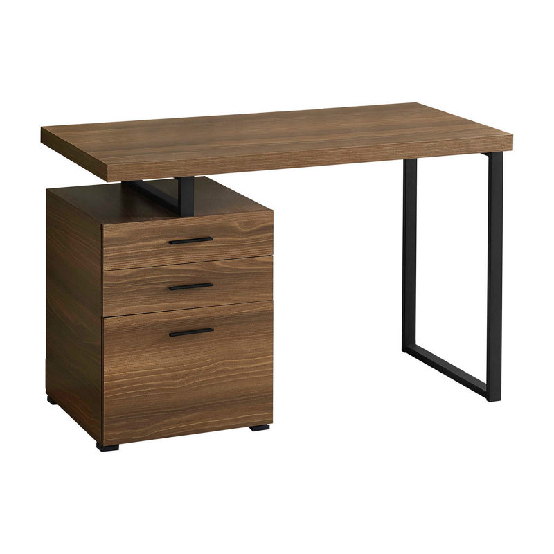 Petrella Computer Desk, Home Office, Laptop, Storage Drawers, 48"L, Work, Metal, Laminate, Walnut/Black, Left-Hand Facing