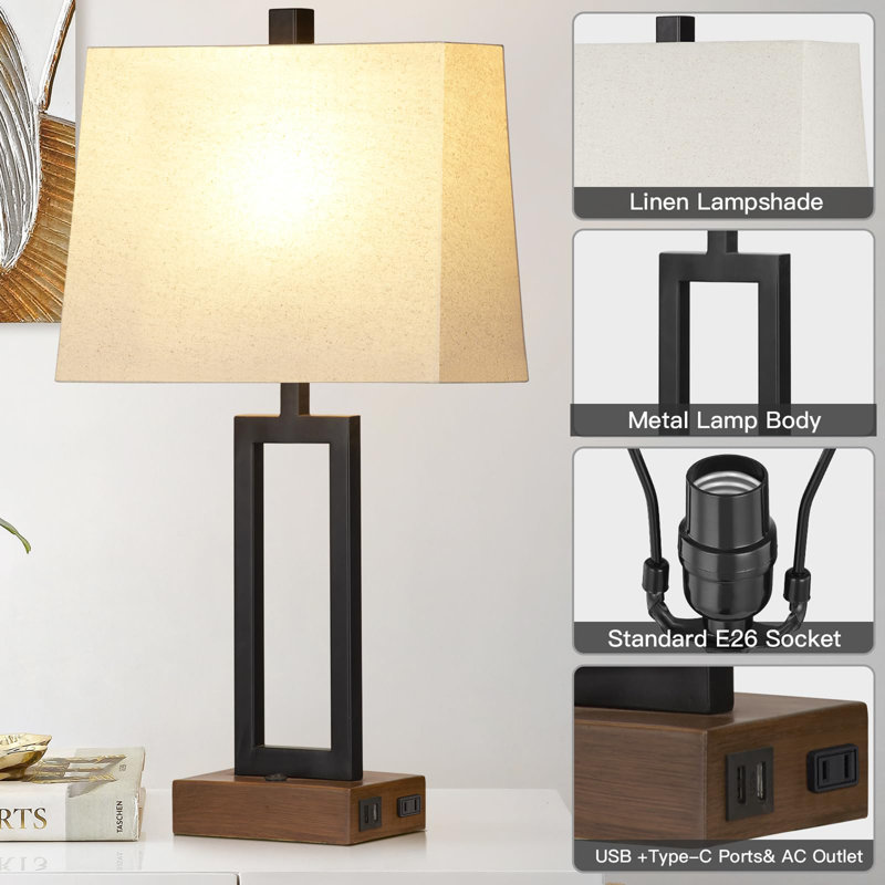 23.5" Touch Control Table Lamps, Black/Brown, Beige