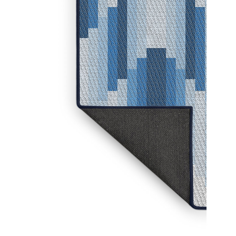 Tapis bleu/blanc cassé à motif, Rectangle 7 pi x 10 pi