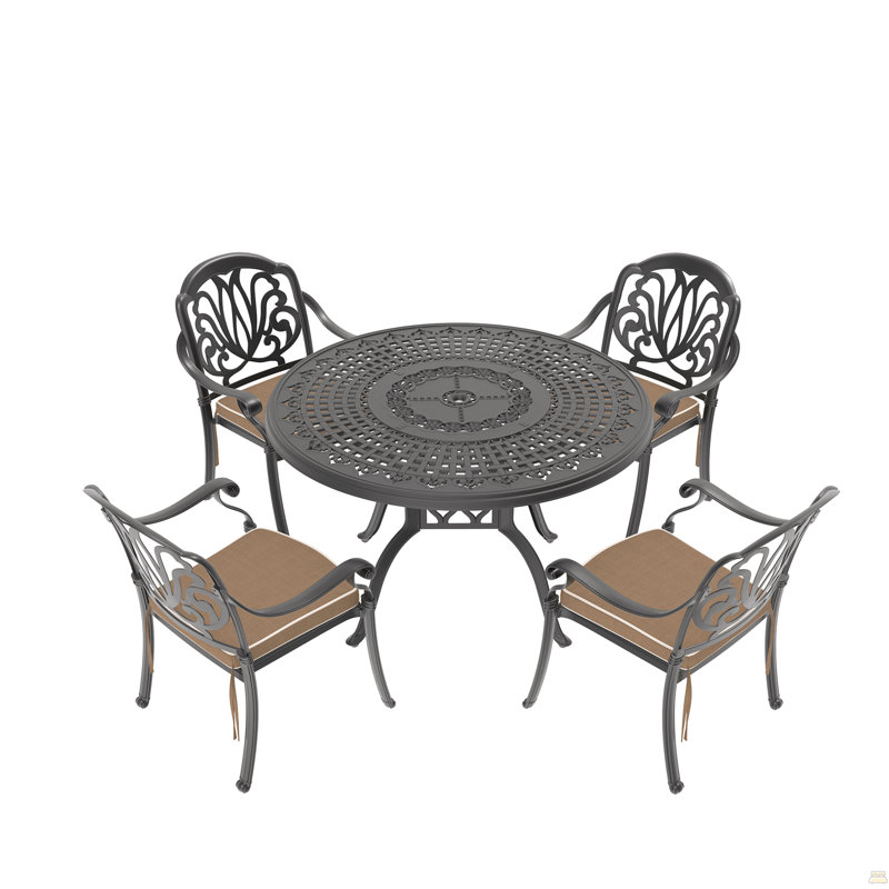 Ensemble de 7 pièces de mobilier de patio en fonte d'aluminium, 5 pièces: table, 4 chaises