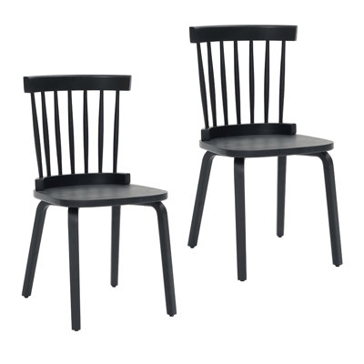 Windsor Dining Chairs Set Of 2,Wood Farmhouse Spindle Back, Widen Seat, Mid-Century Modern French Country Style, For Living Room Restaurant, Black