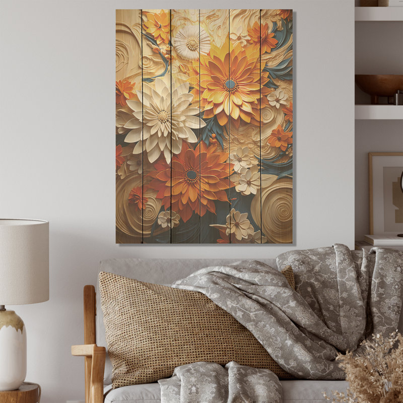 Radiant Reverie Botanical - Art mural abstrait en bois botanique sur bois de pin naturel, H 40 po x l 30 po