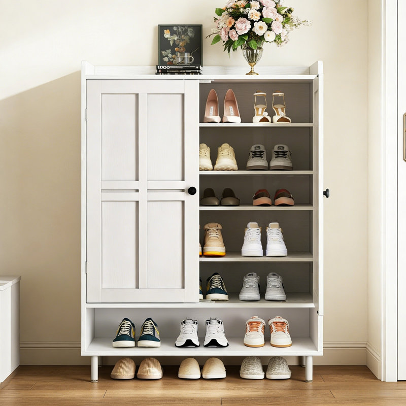 24 paires de chaussures à 6 niveaux avec 3 tablettes réglables et pieds en métal, Blanc