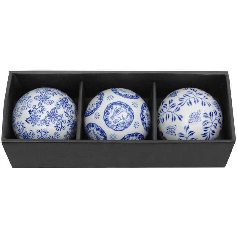 Decorative Ball 3 Piece Sculpture Set, Blue
