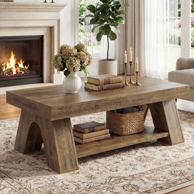 Table basse de 55,1 pouces avec tablette de rangement, grande table basse rectangulaire pour le salon