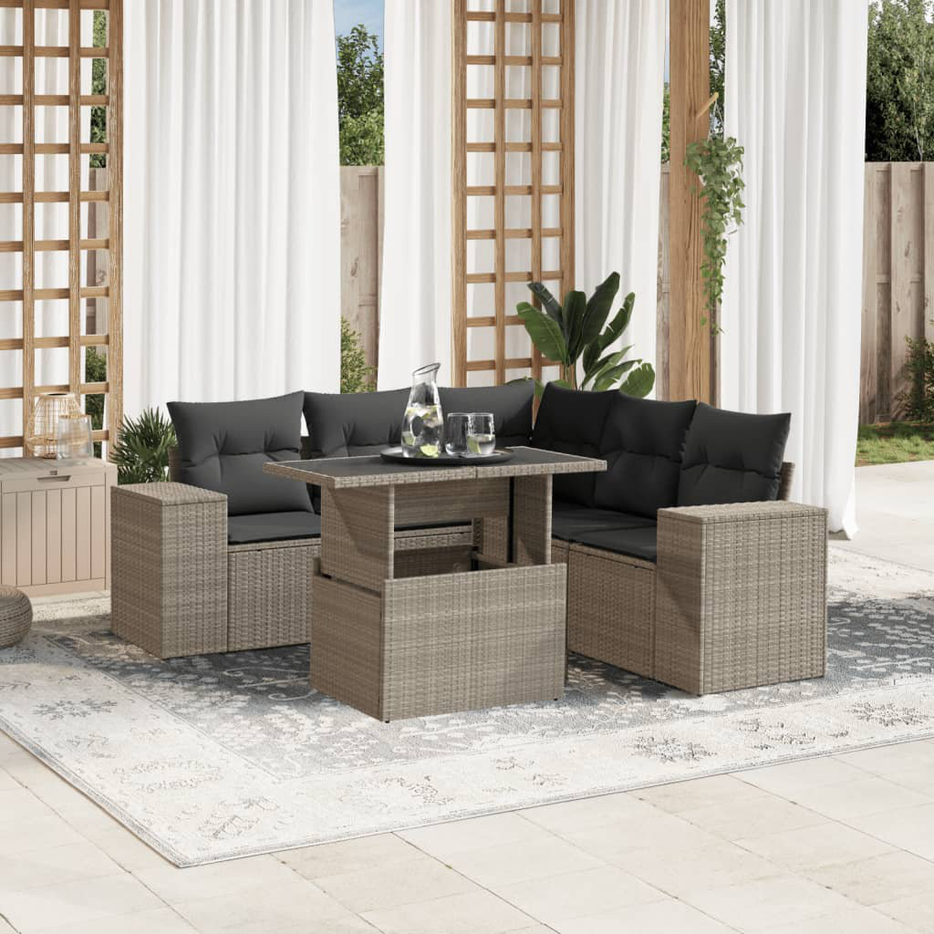 Vidaxl 6-Tlg. Garten-Sofagarnitur Mit Kissen Schwarz Polyrattan