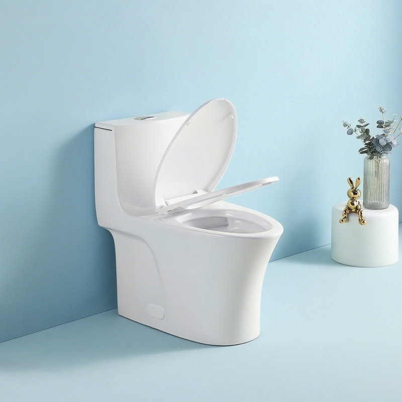 Elongated Comfort Height 1.1/1.60 One Piece Toilet, Soft Closing Seat, Glossy White, Water, High Flush Score, Floor Installation Simplicity Toilet With , Design, Water Function, Quick Install