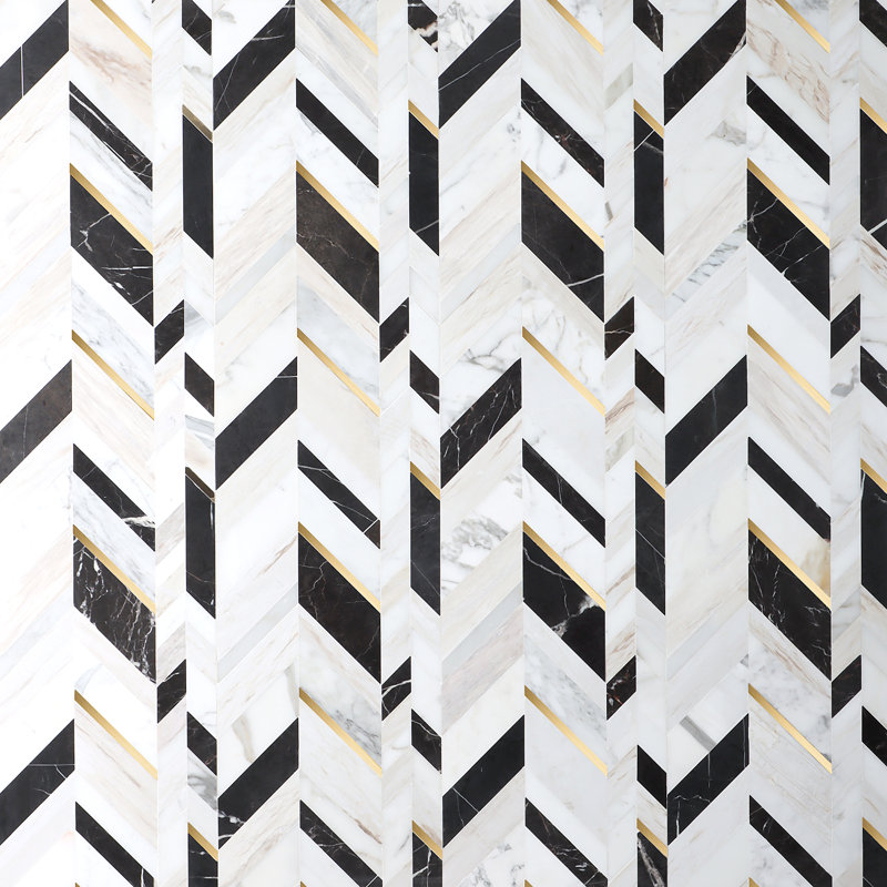 Carreau de mosaïque murale en marbre poli et laiton poli 11,81 po x 18,89 po Tyra (1,55 pieds carrés / chaque), Saint Laurent