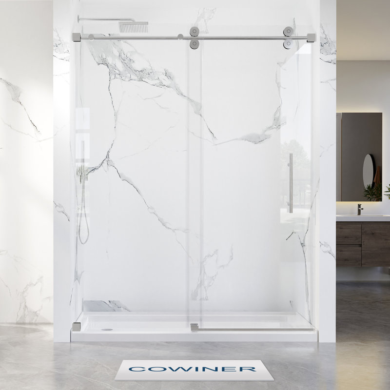 66-72 in. W x 76 in. H Single Sliding Frameless Shower Door in Chrome with 3/8 in.（10mm）Clear Tempered Glass, Chrome