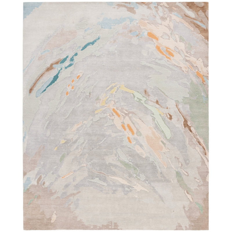 Saint Tropez Hand Knotted Wool, Silk, Cotton Abstract Rug, Rectangle 8' x 10'