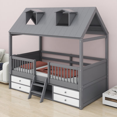 Cadre de lit en bois pour enfants avec silhouette de maison