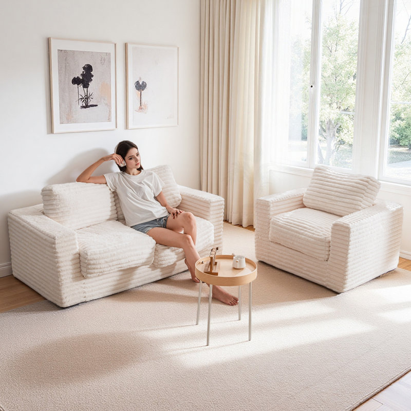 Canapé 62 po avec coussin à billes 62 po, Causeuse, Beige