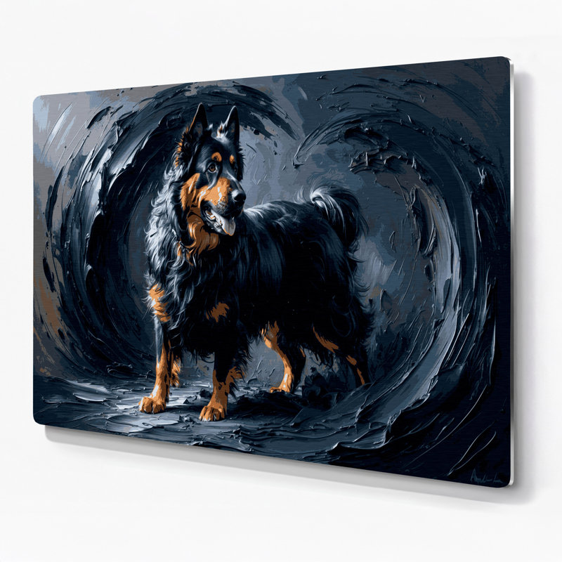 Chiens, berger belge, art mural en métal bleu, H 11 po x l 14 po