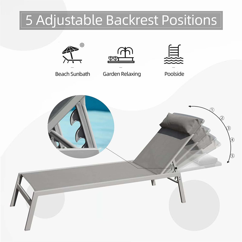Gray Aluminum 2-Person Patio Chaise Lounge Set with Table
