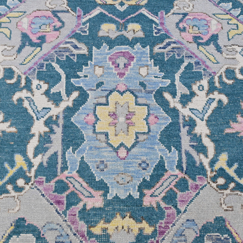 Oushak Hand-Knotted High-Quality Green Area Rug