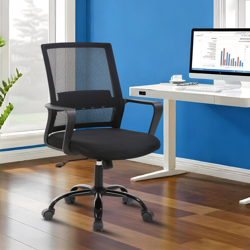 Chaise de bureau ergonomique Chaise de bureau ergonomique confortable en maille à dossier moyen Fauteuil de direction pivotant et pivotant à hauteur réglable avec accoudoir lombaire pour le bureau, rose